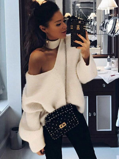 Fashion Solid Colors Off-the-shoulder Sweater Tops