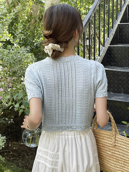 Original Solid Color V-Neck Knitting Cardigans Tops