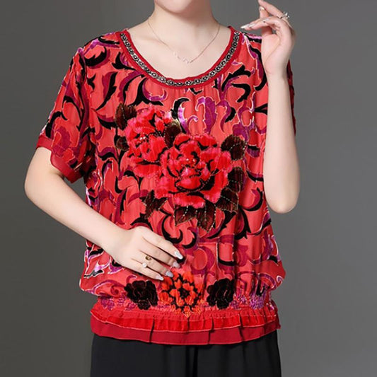 Casual Floral Round Neck And Wide Leg Pants