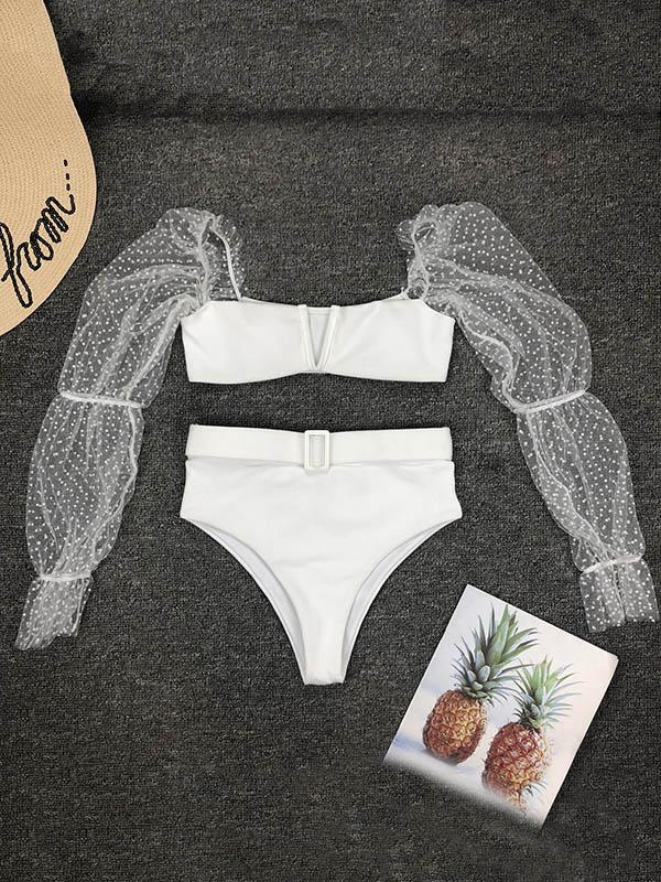 Sexy Mesh Yarn Split-Joint Waistband Split Type Bikini Swimsuit