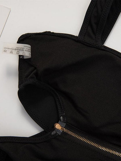 Zipper Hollow One-Piece Swimwear