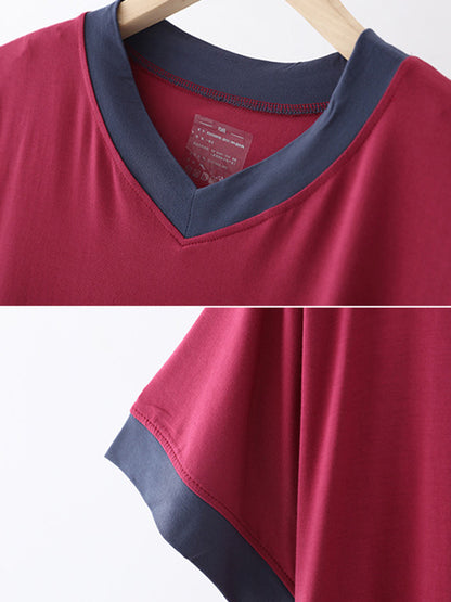 Comfortable Short Sleeve V-Neck T-Shirt&Pants Pajama Set