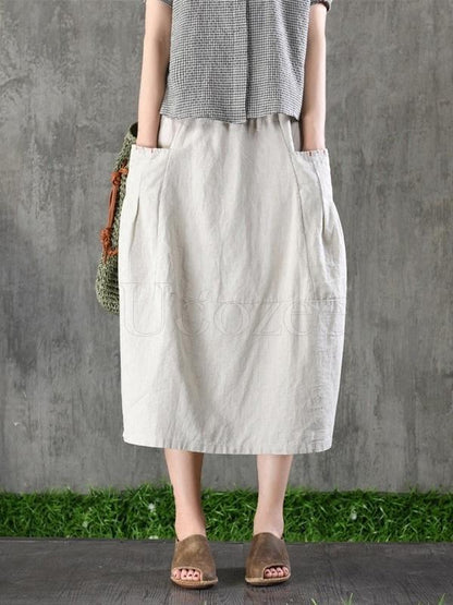 Casual Cotton Pocket Skirt