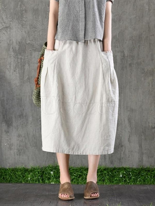Casual Cotton Pocket Skirt