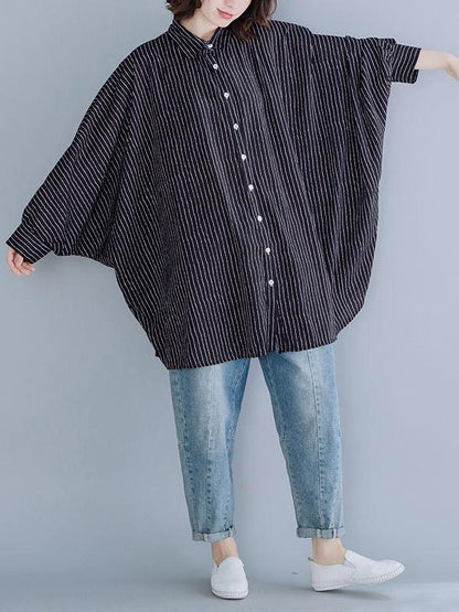 Loose Batwing Sleeves Striped Blouse