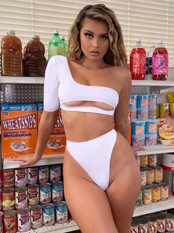 One-Shoulder Hollow Split Bikini Swimsuit