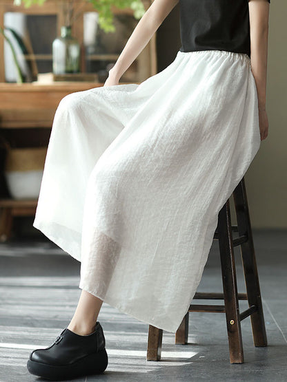 Casual Solid Color Split-Joint Wide Leg Capri-Pants