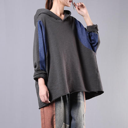 Buykud Patchwork Contrast Color Casual Loose Hoodie