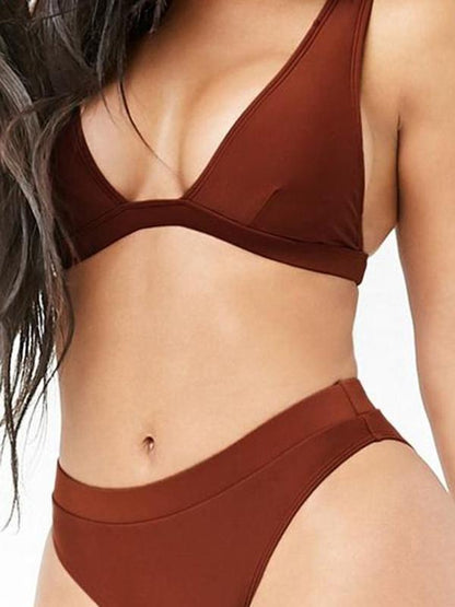 Plain Burgundy Bikinis Swimwear