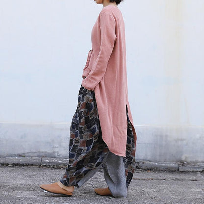 Buykud Solid Color Irregular Drawstring Casual Shirt