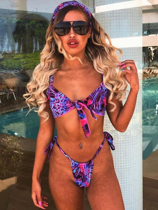 Knot Top Lace Up Bikini Swimsuit
