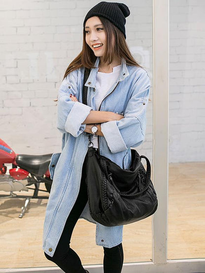 Black Zipper Single Shoulder Bag Tote Bag