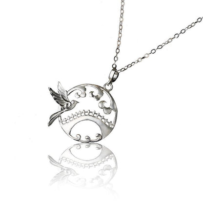 Buykud Chinese Style Silver Bird Pendant Necklace