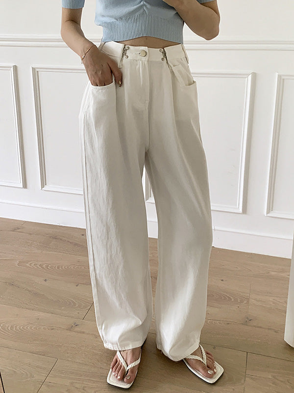 Urban Solid Color Empire Wide Leg Jean Pants