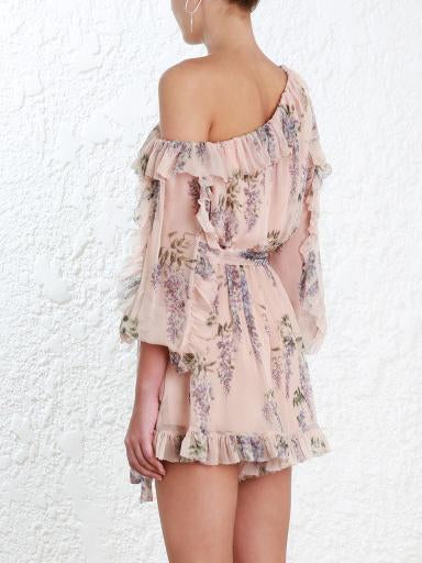 Bohemia Falbala Sloping Shoulder Long Sleeves Romper