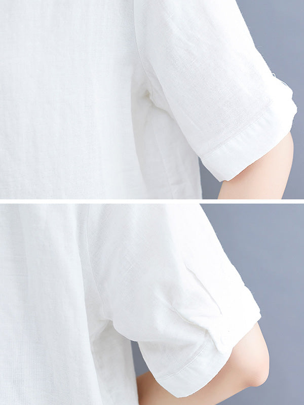 Original Leaves Printing Lapel Blouse