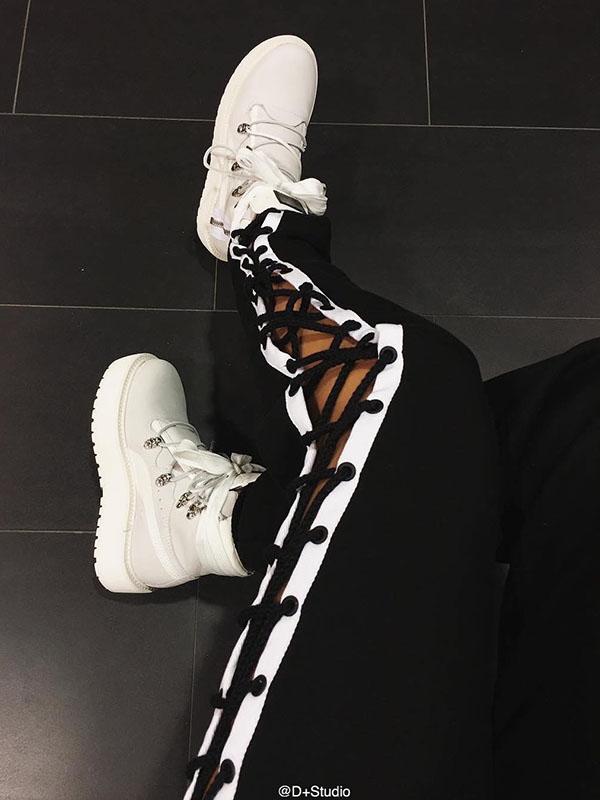 Contrast Color Hollow Loose Casual Pants Bottoms