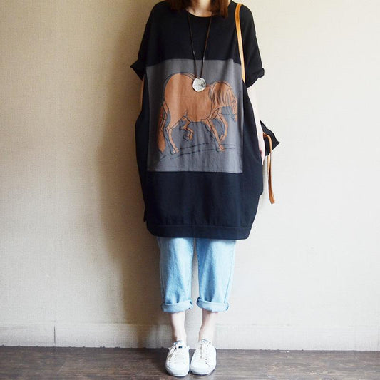 Casual Loose Cartoon Print Cotton Dress