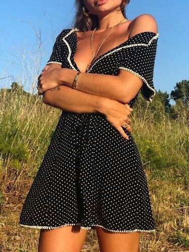 Sexy Lapel Polka-Dot Mini Dress