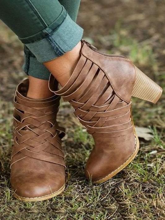Fashion Bandage Mid-heel Ankle Boots Shoes