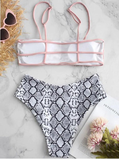 High Cut Snake Skin Bottom Bikinis Swimwear