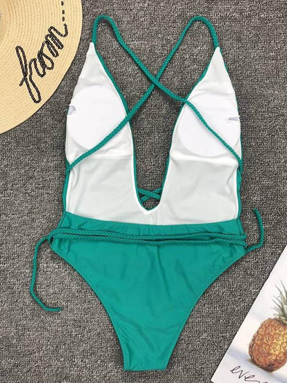 Solid Backless One-Piece Swimsuit