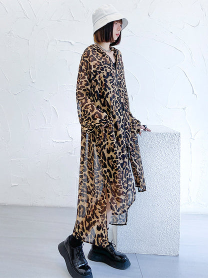 Original Leopard Zipper Split-Side Hooded Long Sleeves Sun-Protection Outerwear