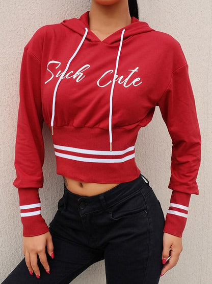 Long Sleeve Letter Printed Contrast Hoodies