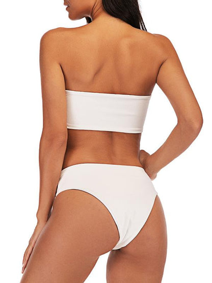 Strapless Ribbed High Waisted Bikini Swimsuit