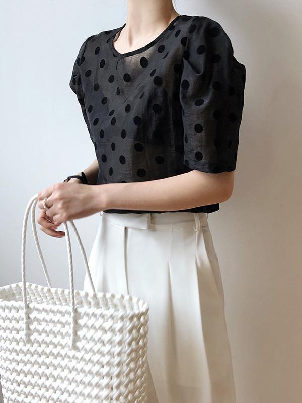 Original Polka-Dot Bishop Sleeve T-Shirts Tops