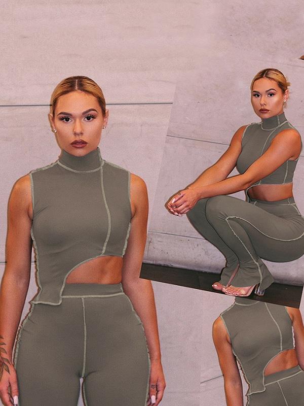 Fashion Solid Cropped Sleeveless Yoga Suits