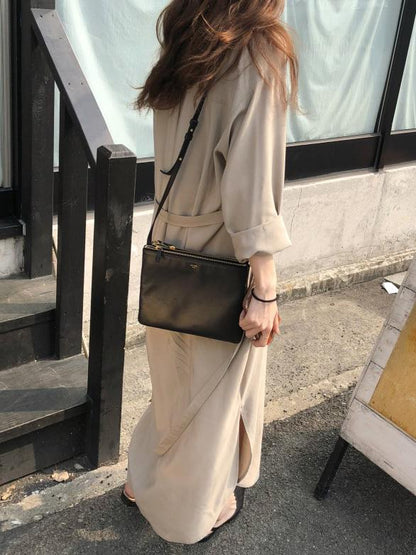 SIMPLE LAPEL SPLIT-SIDE LONG SLEEVES LONG DRESS
