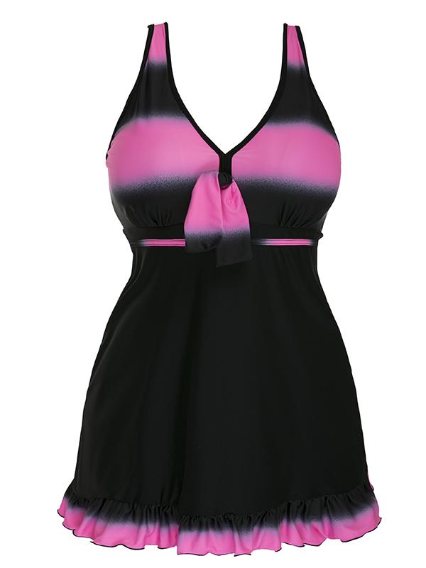 Gradient Stipes High Waist One Piece Swimwear