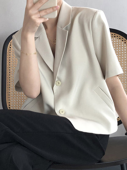 Urban Solid Color Notched Collar Short Sleeves Blazer