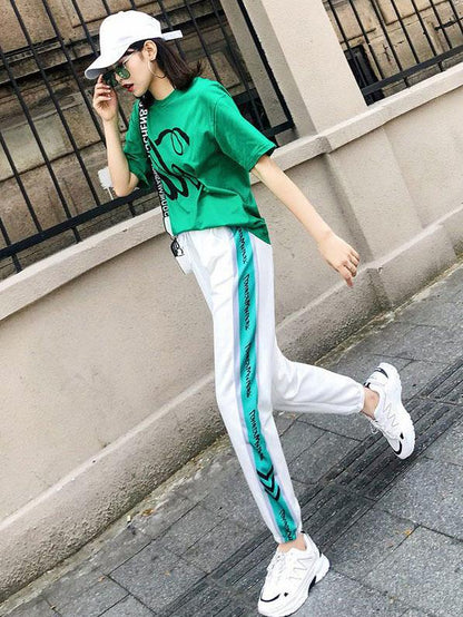 Fashion Printed Short Sleeves Casual Sport Suit