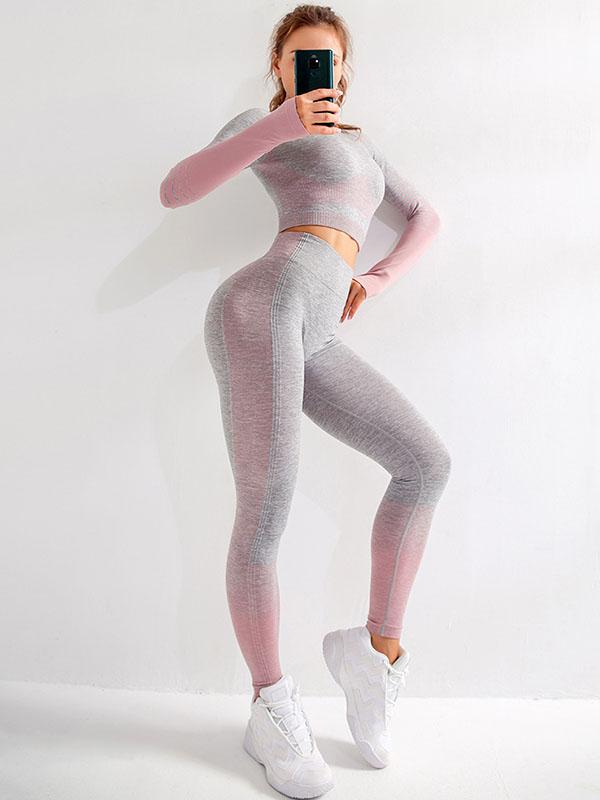 Sexy Long Sleeves Wrap Contrast Color Yoga Suits