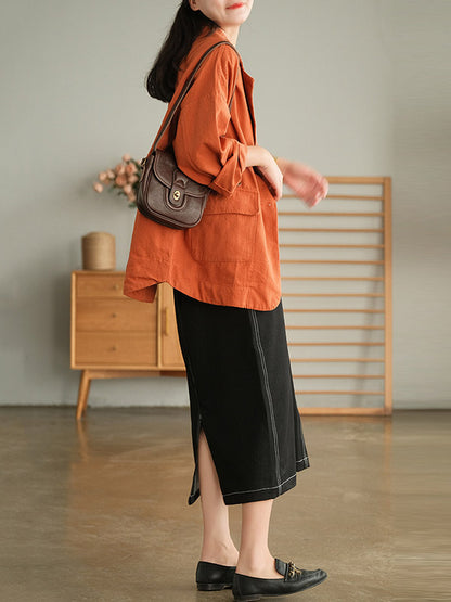 Simple Solid Color Notched Collar Batwing Sleeve Outerwear