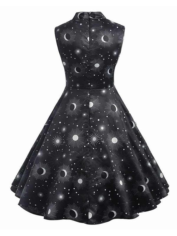 Vintage Printed Sleeveless A-Line Midi Dresses