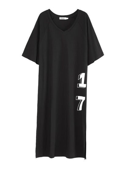 Original Letter Printed Split-Side Dress