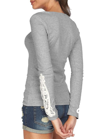 New Long Sleeve Cotton Lace T-Shirt