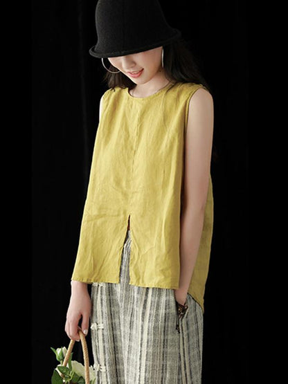 Retro Split-front Sleeveless T-Shirt