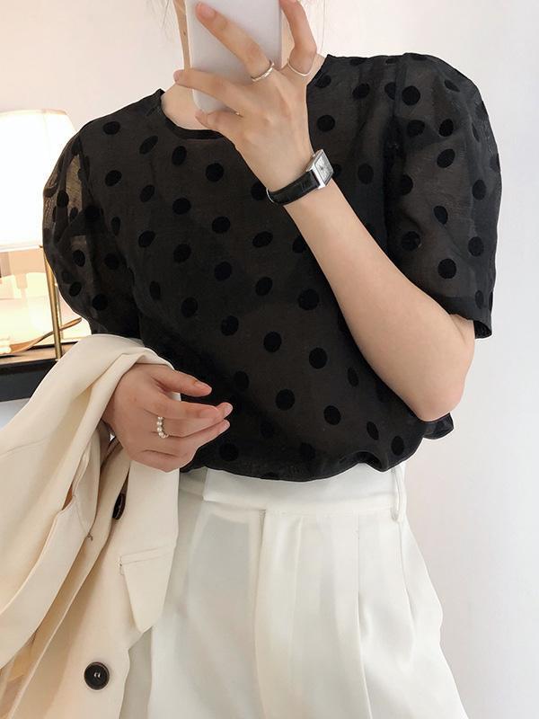 Original Polka-Dot Bishop Sleeve T-Shirts Tops