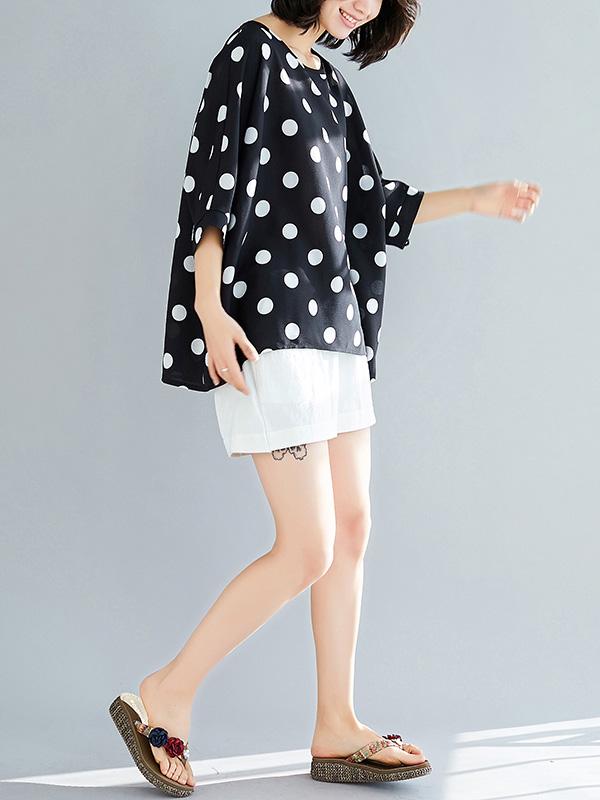 Plus Size Loose Polka-dot T-shirt