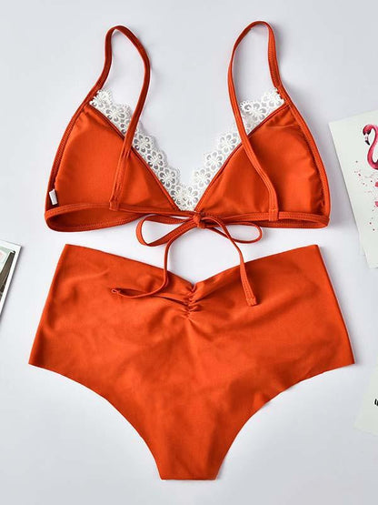 Triangles Lace Bandage Bikini Swimsuit