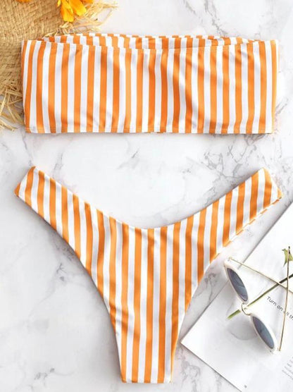 Striped Bandeau Bikinis Swimwear