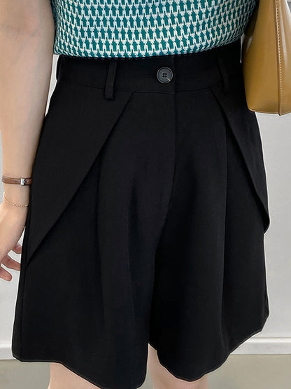 Original Solid Color High-Waisted Wide-Leg Column Shorts