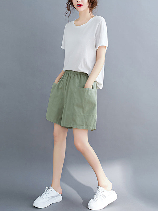 Casual Solid Color With Pocket Wide Leg Shorts