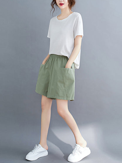 Casual Solid Color With Pocket Wide Leg Shorts