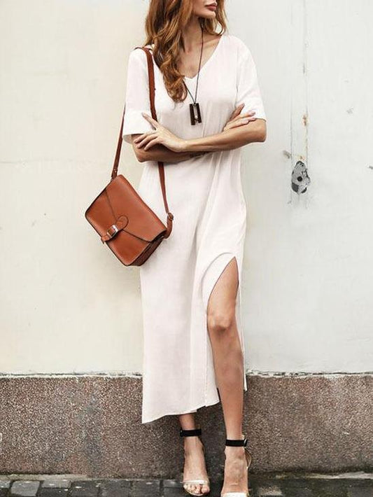 Simple Split-side V-neck Midi Dress
