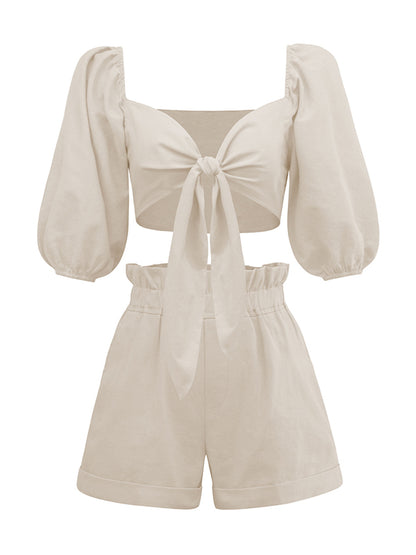 9 Colors Fashion Solid Color Blouse&Shorts Two Pieces Set